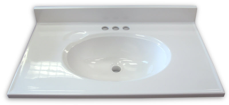 31" x 22" White Cultured Marble Vanity Top With Bowl - Click Image to Close
