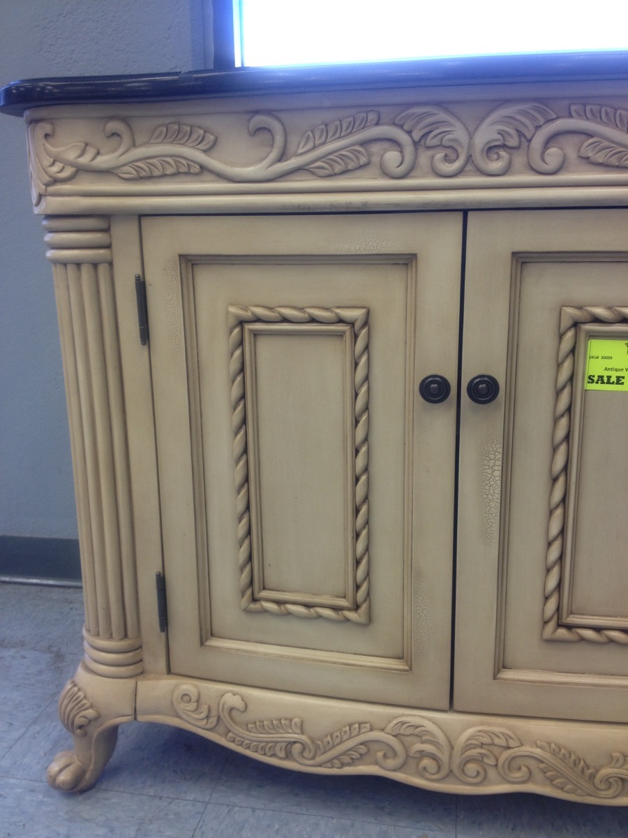 Antique White Ornate Vanity - 39